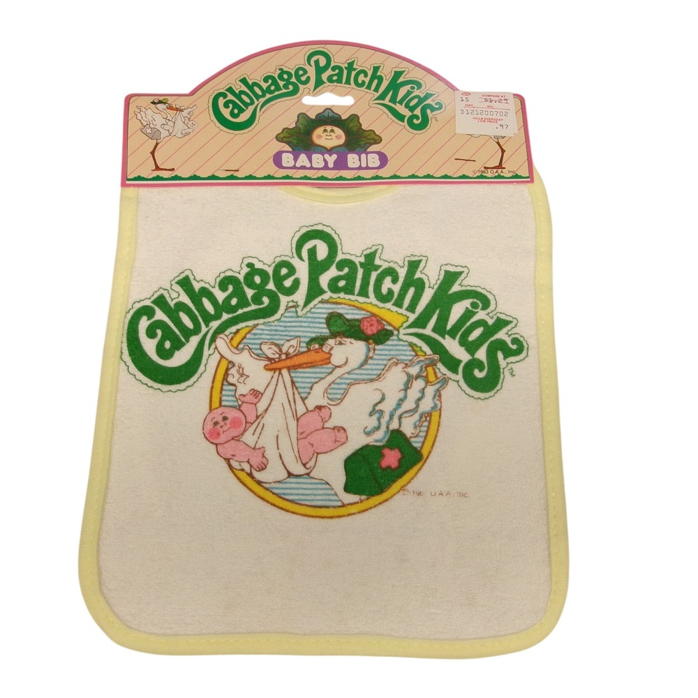 Vintage 1983 Cabbage Patch Kids Baby Bib Glenco Tommee Tippee Stork New In Pack